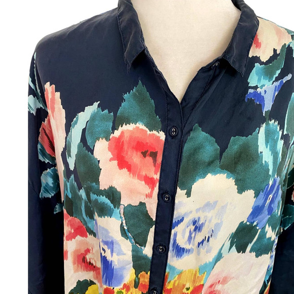 Johnny Was Malani Floral Silk Button Front Tunic Blouse Size Medium EUC - Picture 5 of 15